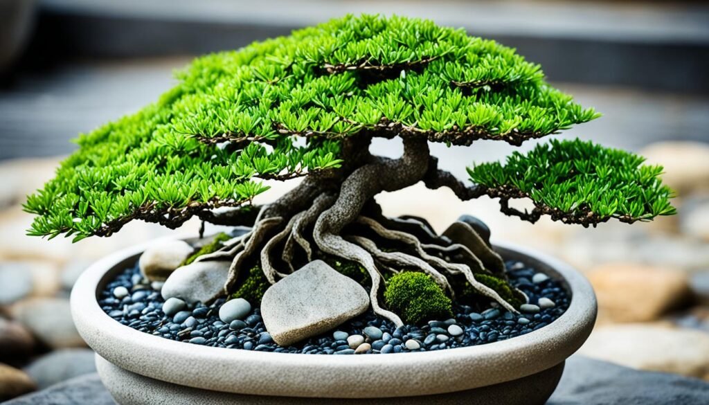 plantación de un bonsai en piedra