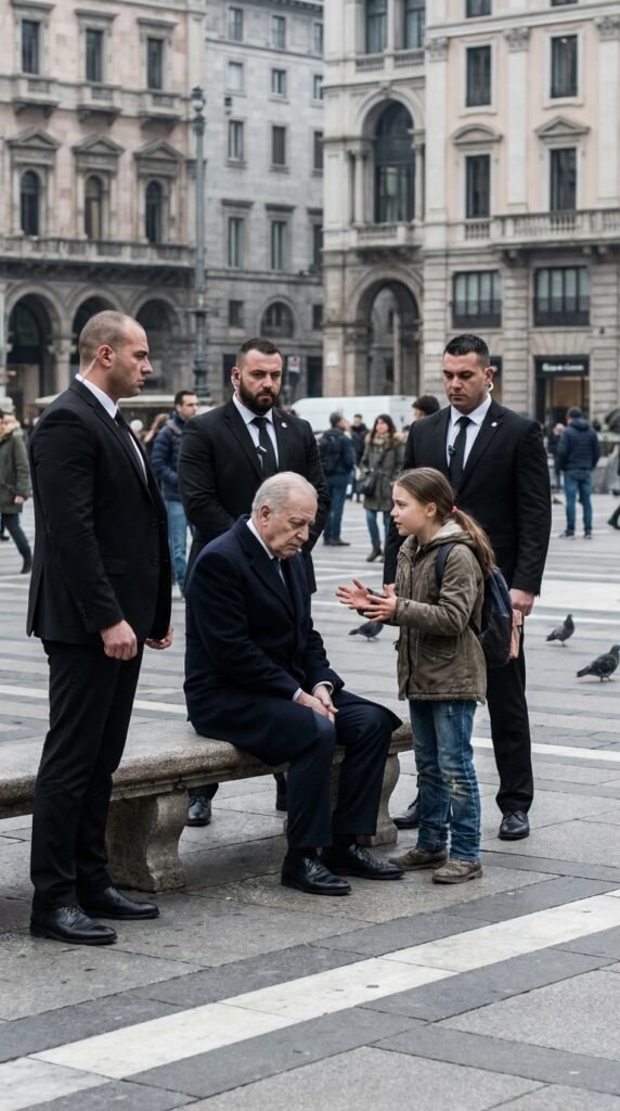 Hombre sentado, niña conversando, seguridad.