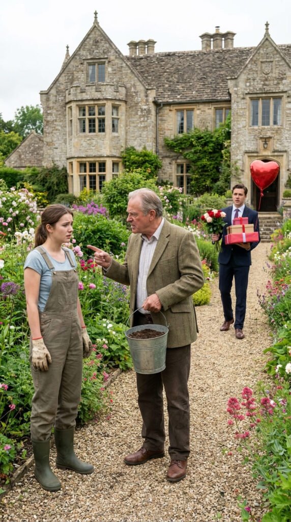 Hombre y mujer en jardín floral.