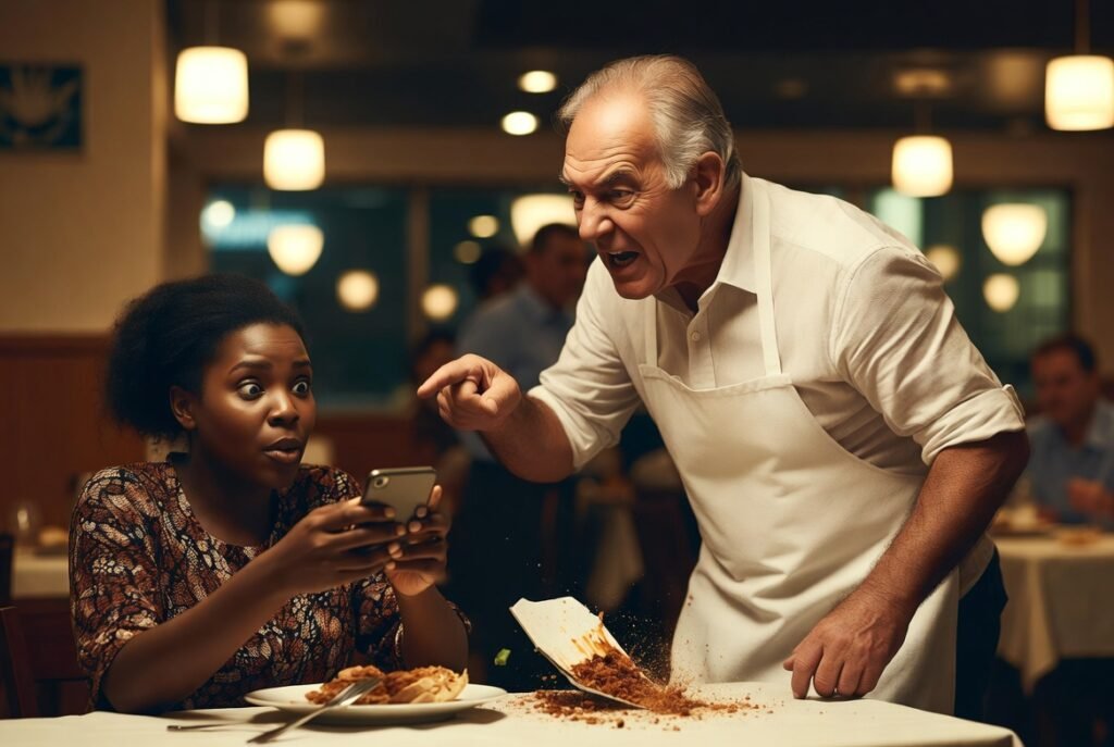 Camarero sirviendo comida a cliente.