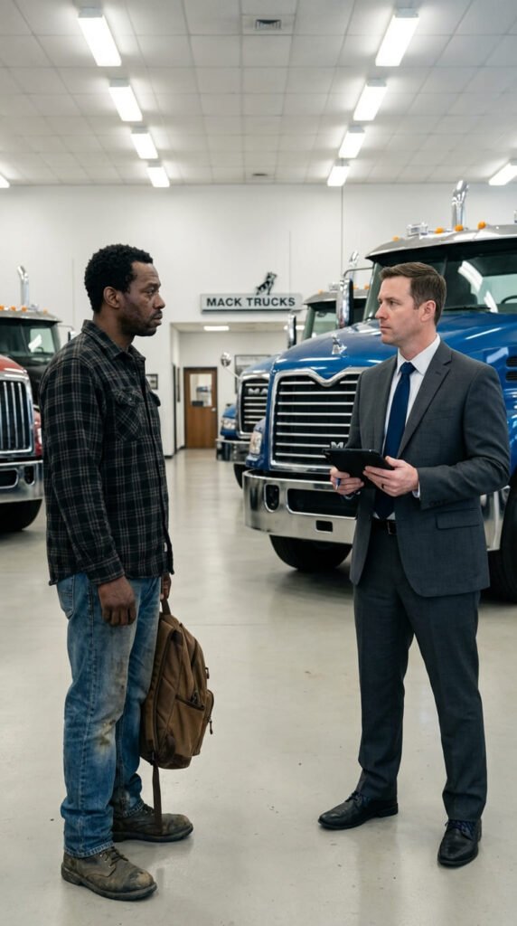 Hombre en traje habla con trabajador.