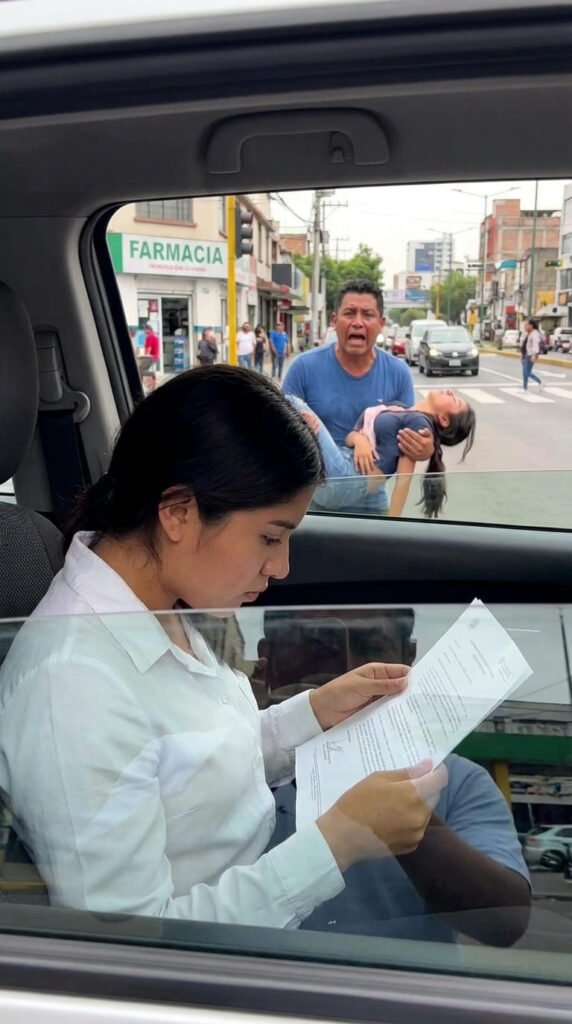 Mujer leyendo mientras ocurre caos